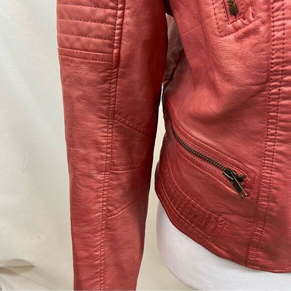 Guess Pink/Red Faux Leather Moto Jacket with Asymmetrical Zipper Size Small - Picture 9 of 15